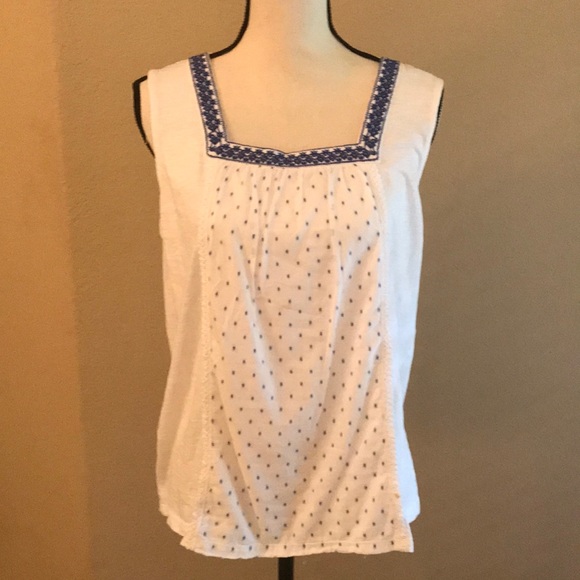 Talbots, sleeveless, Cotton, Embroidered Top (L) - Picture 2 of 6
